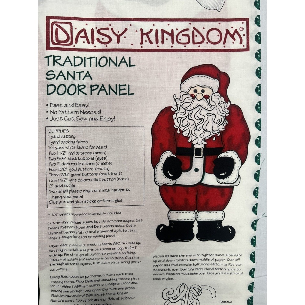 Vintage Daisy Kingdom Traditional Santa Door Panel Cut N Sew Fabric NOS